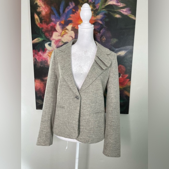 Anthropologie Elevenses Gray Pleated Collar Wool Career Office Blazer Sz US 4 - Picture 2 of 9